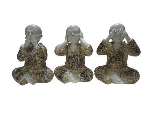 Set 3 Figuras Decorativas Budas Blancos Ciego , Sordo ,Mudo