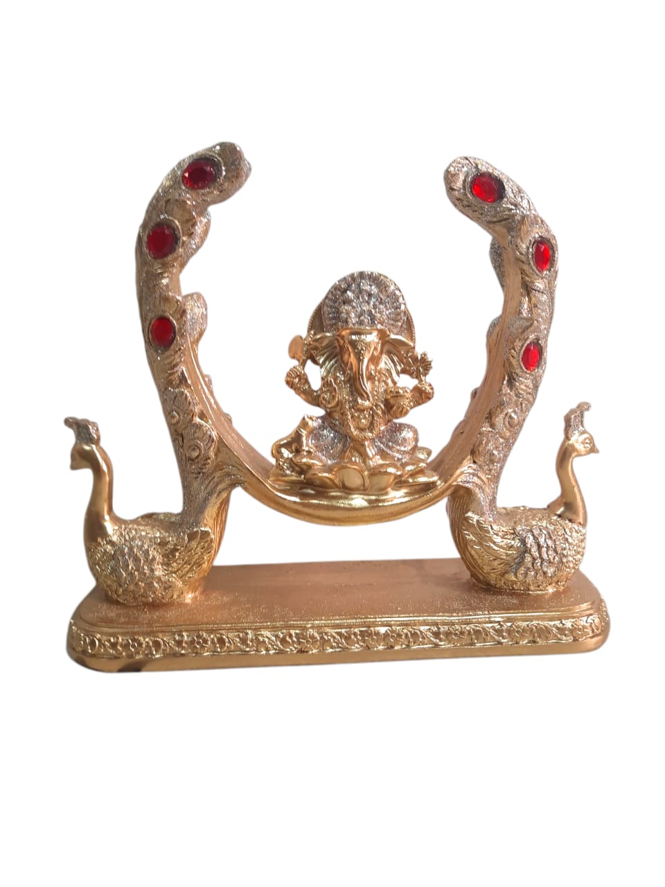 Figura De Ganesha Con Pavo Real Para El Hogar Dorado