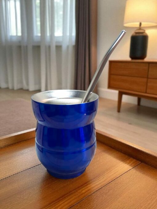 Mate 140 Ml + Bombilla Acero Inoxidable Azul