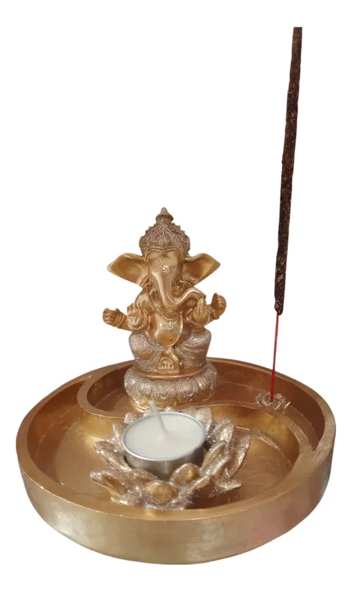 Ganesha Con Porta Vela Dorado